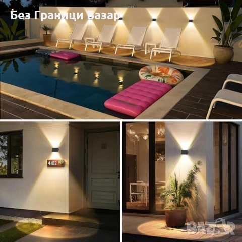 Нови Външни соларни лампи за ограда и стена 4 броя топла светлина двор, снимка 6 - Соларни лампи - 53822661