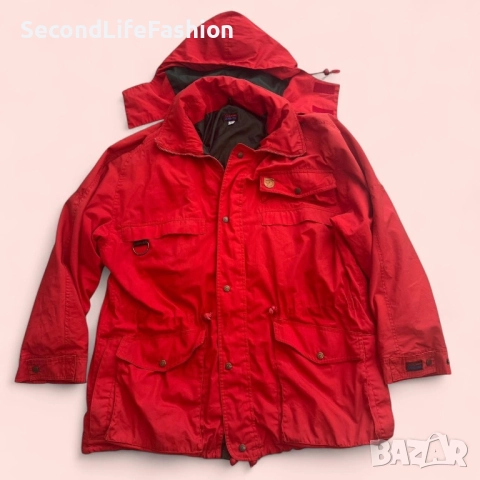 Мъжко яке Fjallraven Gore-Tex Vintage произведено в Португалия червено размер L с качулка