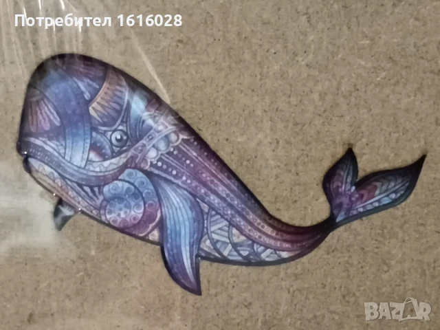  Син кит Дървен цветен пъзел