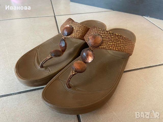 Летни дамски чехли Fitflop естествена кожа, снимка 3 - Чехли - 46413210