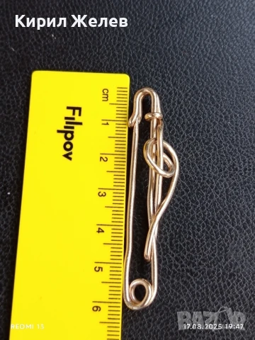 Позлатена винтидж брошка музикална игла рядка 70201, снимка 4 - Други - 51395627