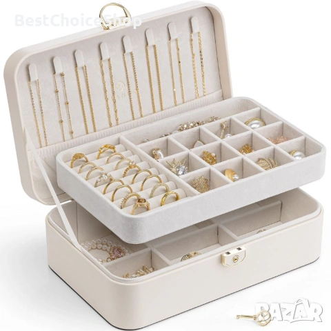 Кутия за бижута Vlando, двуслойна с ключалка, за съхранение на бижута, снимка 8 - Бижутерийни комплекти - 53068026