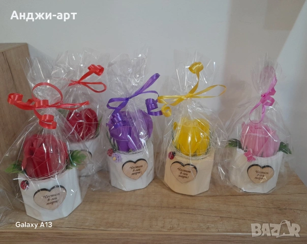 керамична кашпа със сапунено цвете, снимка 8 - Декорация за дома - 53183484