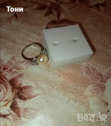 Сребърен Дамски Пръстен с Перла и Цирконий Нов , снимка 2 - Пръстени - 50496127