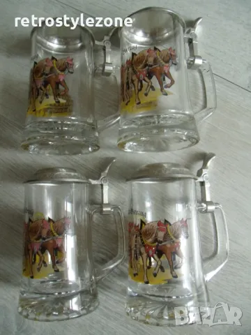 № 8052 комплект 4 броя стари стъклени халби  - с метален капак   , снимка 4 - Чаши - 50329297