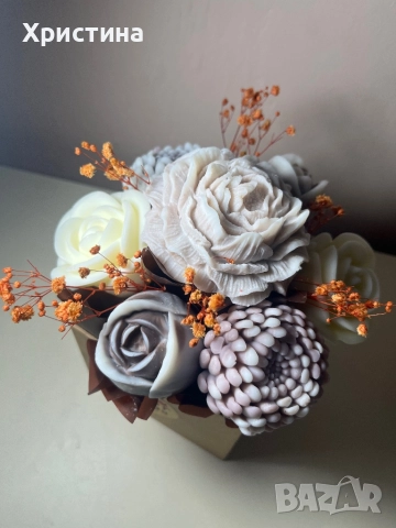 Коледен подарък ароматни соеви свещи букети, снимка 4 - Ръчно изработени сувенири - 52499550