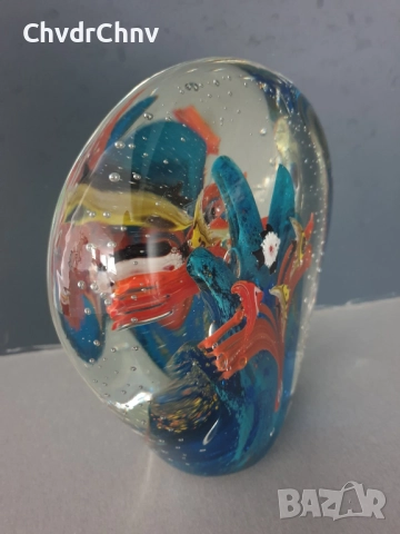 Murano стъклена фигура 18см-3кг/италианска декорация-аквариум от Мурано стъкло, снимка 3 - Статуетки - 52445827