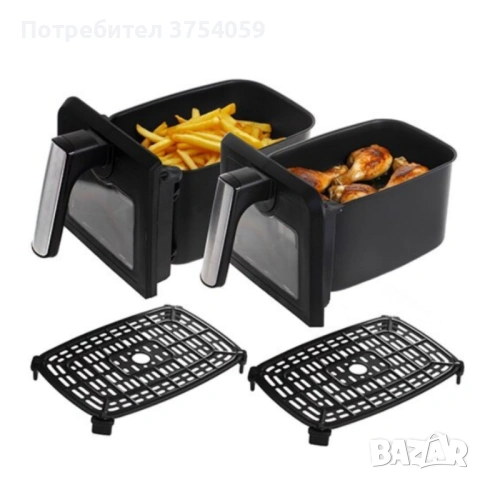 Двоен фритюрник Air Fryer, работещ  без олио, 8L, цифров дисплей, технология за интелигентно разпозн, снимка 3 - Фритюрници - 53179881