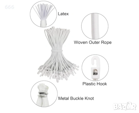 Еластични шнурове с пластмасови кукички, бели, 50 броя, снимка 8 - Други стоки за дома - 54182702