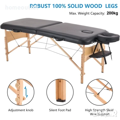 ПРОМОЦИЯ Преносимо масажно легло от букова дървесина с регулируема височина и YNK-70-W2-BLACK, снимка 2 - Други - 50710857