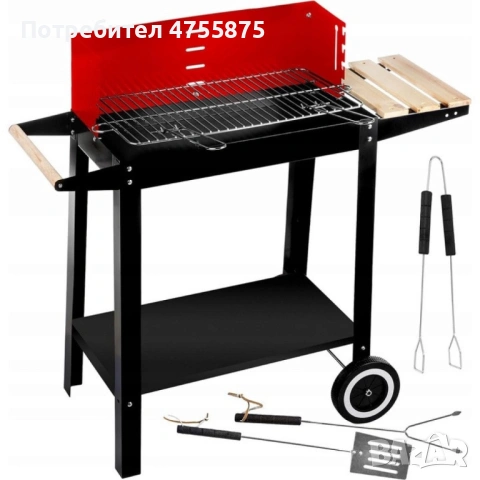 Градинско барбекю на колела, емайлирана стомана + Подарък 3 прибора, снимка 2 - Барбекюта - 53751477