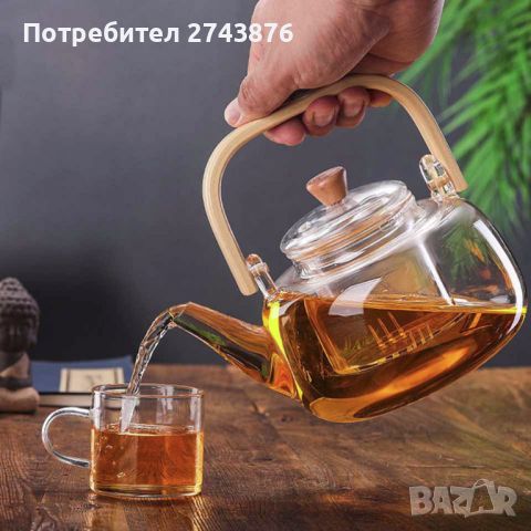 Стъклен чайник от Боросилкатно стълко,Стъклена цедка за чай, С топлоустоичива дръжка,Обем- 1л. , снимка 11 - Аксесоари за кухня - 46293126