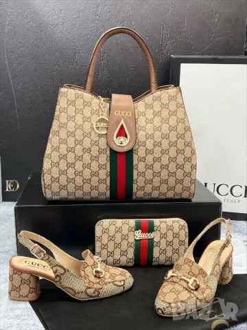 дамски обувки на ток, чанта и портмоне gucci , снимка 6 - Чанти - 46940587