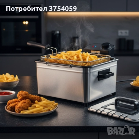 Фритюрник Cheffinger CF-EDP5.0 – 5L, 2000W, неръждаема стомана, 3 кошници, регулируема температура