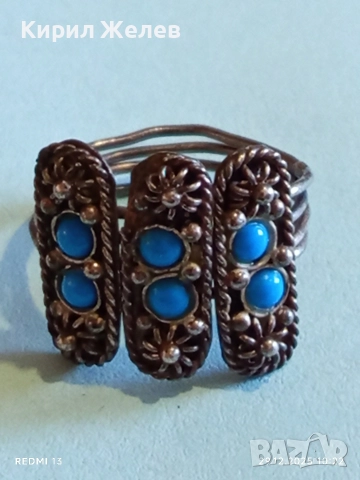 Сребърен пръстен Бохо стил с Тюркоаз орнаментиран авангарден 31114, снимка 5 - Пръстени - 52925568