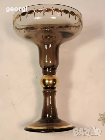 стъклен свещник с позлата 25/1, снимка 3 - Декорация за дома - 49886032