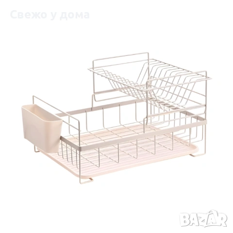 НОВ Сушилник за съдове Rosberg R53000P, 2 нива, поставка за прибори и чинии черен/бежов, снимка 6 - Сушилници - 53465818
