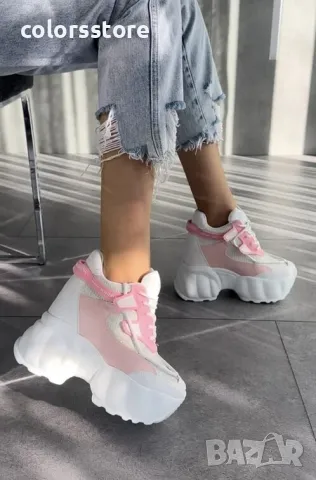 Кецове на платформа - бяло с розово - PA300