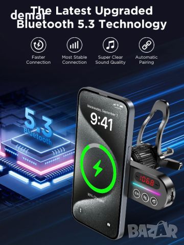 Безжичен Bluetooth 5.3 FM предавател даптер за кола с инсталация на вентилационен отвор, снимка 6 - Аксесоари и консумативи - 45655633