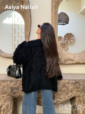 Черна Shaggy жилетка, Beard Cardigan – Нова, модерна, турско качество, снимка 2 - Жилетки - 52792204