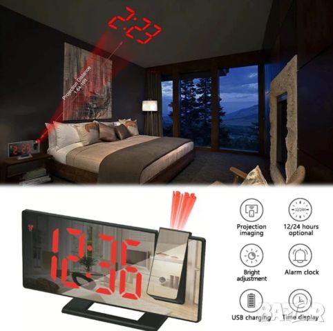 Настолен LED часовник със светещ проектор на тавана , аларма , будилник  ТОП, снимка 2 - Други стоки за дома - 45857714