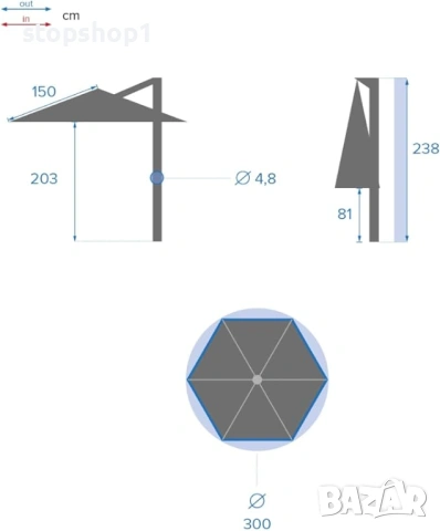 Hespéride - Кръгъл конзолен чадър Janeiro в шистово сиво - 3 м - Шистово сиво, снимка 2 - Градински мебели, декорация  - 53859629