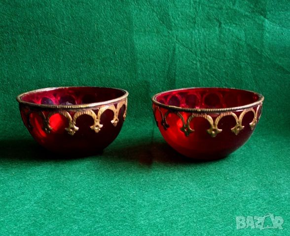 червено стъкло купички със бронзови елементи от Франция, снимка 9 - Други ценни предмети - 45285027