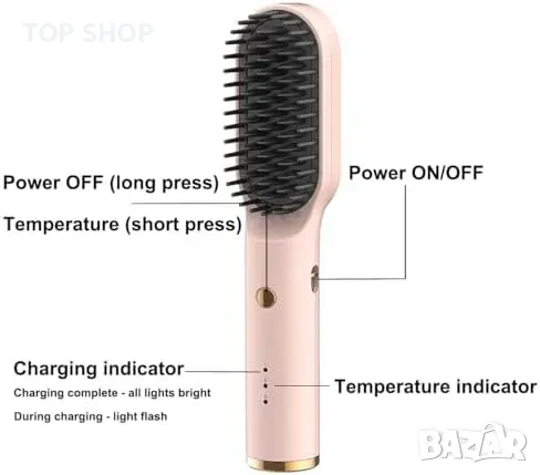 Нова Керамична безжична четка за изправяне и къдрене на коса, 5000mAh, снимка 3 - Тримери - 49657967