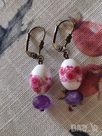 Обеци с аметист и керамика