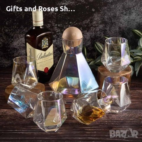 Комплект чаши за уиски 6 броя - стъкло с хамелеон ефект+ декантер