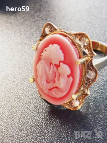 Прекрасен Дамски златен пръстен  с камея ,злато 9 к., снимка 4 - Пръстени - 46203884