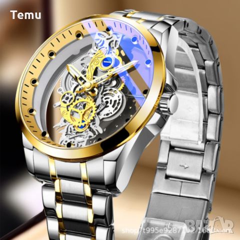 Мъжки кварцов часовник T i o n g с прозрачно покритие - Водоустойчив, снимка 3 - Мъжки - 45767600