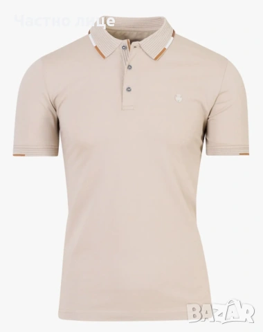 Бежова памучна тениска с яка