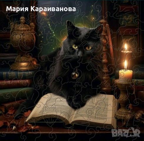 Дървен пъзел, котка, снимка 1