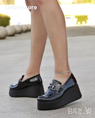 Обувки на платформа - черен лак - KLP90 