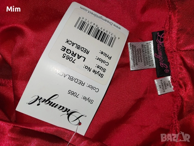 L Сатенена блуза с къс ръкав от червен сатен и черна дантела , снимка 6 - Корсети, бюстиета, топове - 53626701