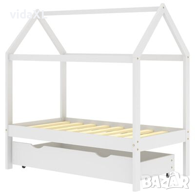 vidaXL Рамка за детско легло с чекмедже, бяла, бор масив, 70x140 см(SKU:322148