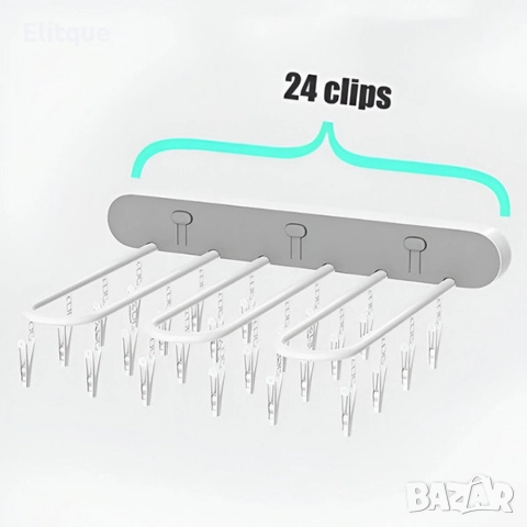 Самозалепваща се сгъваема стойка за сушене на дрехи с 24 щипки , снимка 9 - Други стоки за дома - 52924809