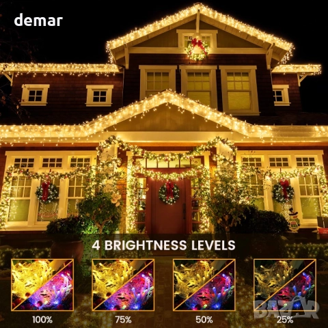 Коледни лампички Coanto Icicle за външно ползване, 400 LED, 10 м, 80 капки, 11 режима, дистанционно, снимка 4 - Декорация за дома - 52119186