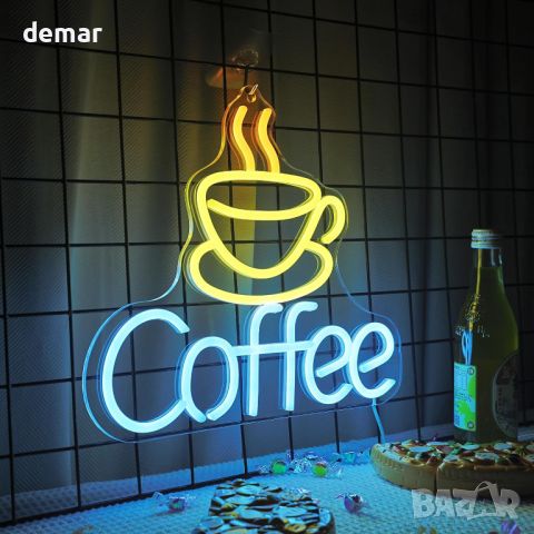 Неонова табела CooPark Coffee за декор на кафене LED с възможност за димиране, USB, 30х32 см, снимка 3 - Декорация за дома - 46448730