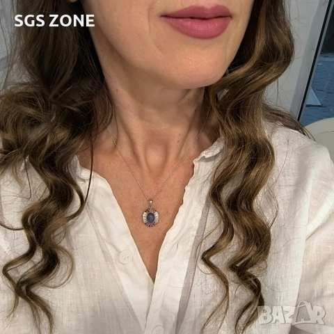 СРЕБЪРНА ВИСУЛКА С НАТУРАЛЕН ТАНЗАНИТ И РУБИНИ ОТ ТАЙЛАНД, снимка 5 - Колиета, медальони, синджири - 52315780