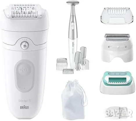 Нов Епилатор Braun Silk-épil 5 за Мокро/Сухо с Масажиращ Накрайник Браун