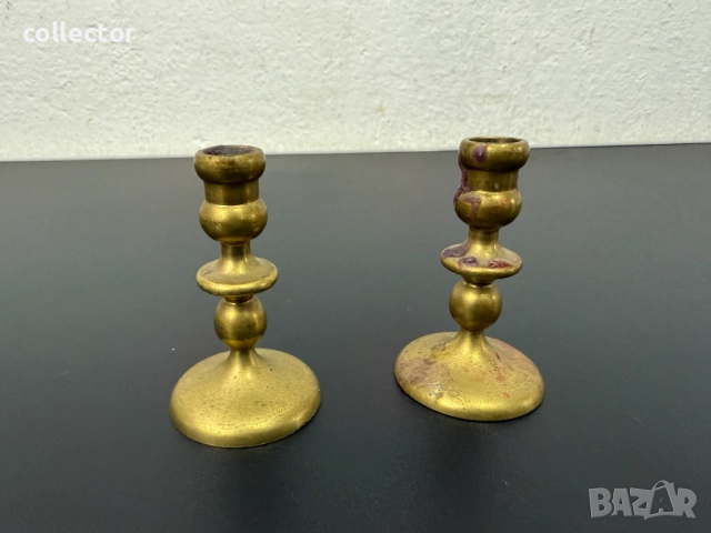 Чифт бронзови миниатюрни свещници. №7695, снимка 2 - Колекции - 52687102