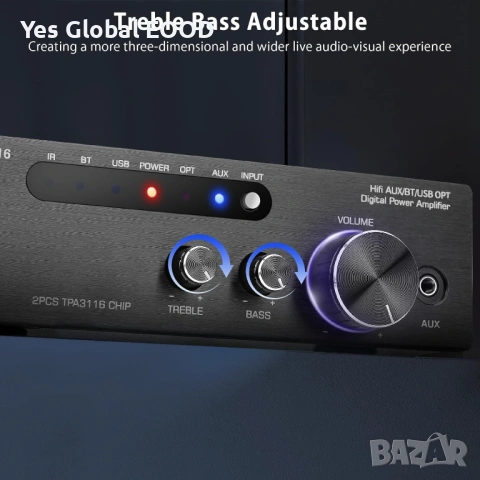 Bluetooth 5.0 HiFi усилвател 2x100W TPA3116, снимка 6 - Ресийвъри, усилватели, смесителни пултове - 53630082