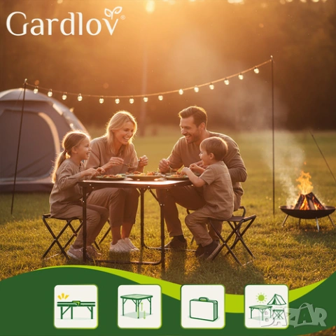 Къмпинг маса с 4 стола – дървена сгъваема маса за къмпинг тип куфар, снимка 3 - Къмпинг мебели - 53908795