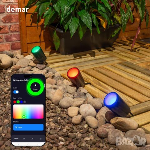 ValueLights Smart Outdoor Ground Spike Light, IP65, App Control, Работи с Alexa и Google - 3 броя, снимка 2 - Външни лампи - 46303648