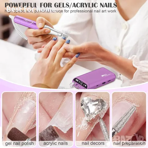 електрическа акумулаторна полипила за нокти, снимка 8 - Продукти за маникюр - 49891785