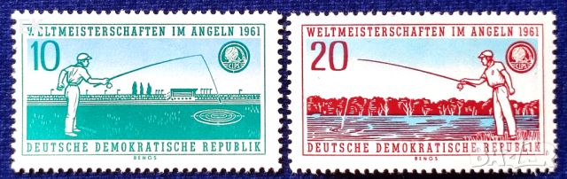 ГДР, 1961 г. - пълна серия чисти марки, спорт, риболов, 1*32, снимка 1 - Филателия - 46693634