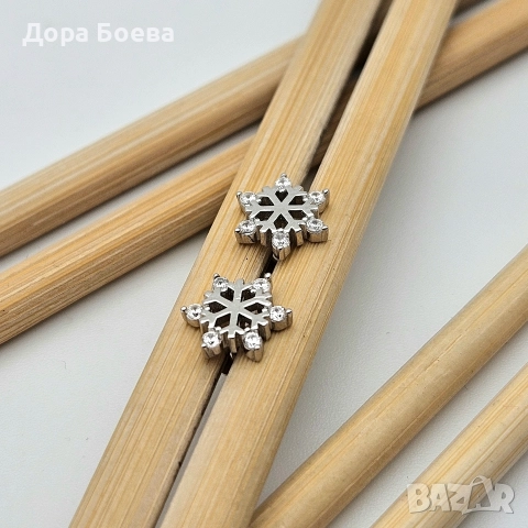 Сребърни обеци: "Скрежина", снимка 2 - Обеци - 52567270