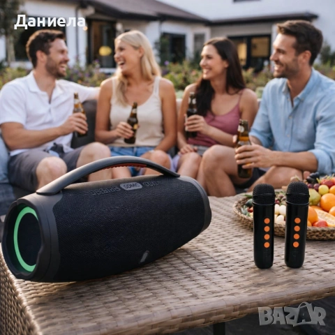 Преносима караоке тонколона с 2 микрофона B21 BOOMBOX - мощен звук и RGB Led осветление, снимка 2 - Тонколони - 53783177